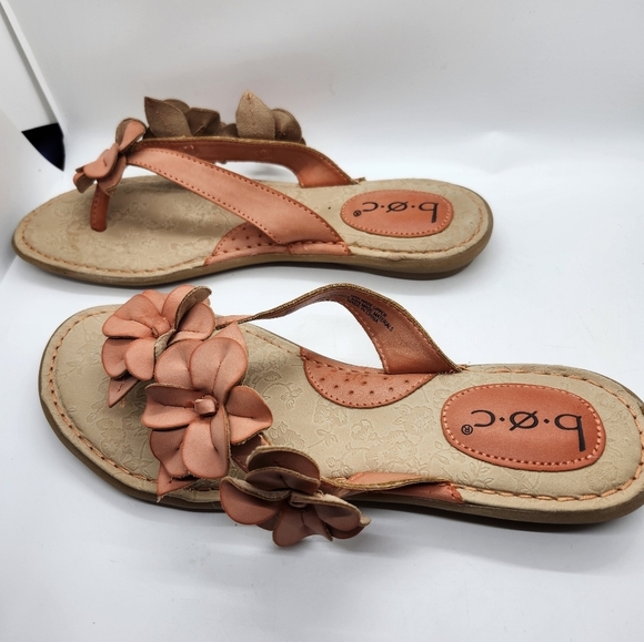 b.o.c  Born Womens Thong Sandals‎ 8M Orange Vegan Leather Flower Flip Flop Slide - Picture 5 of 8